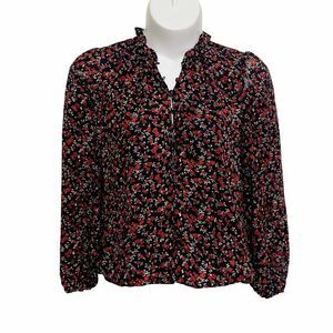 3/$30 Blousology Blouse Womens Size Large Black Red Floral Long Sleeve V-Neck
